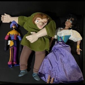 Burger King 1996 Vintage Hunchback of Notre Dame Plush Puppets Set of 3
